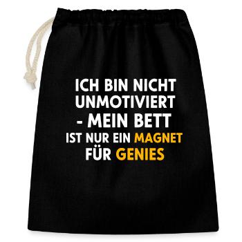 Magnet für Genies Bett-Spruch - Geschenkbeutel aus Baumwolle (40 x 50 cm) - Schwarz - Vorne