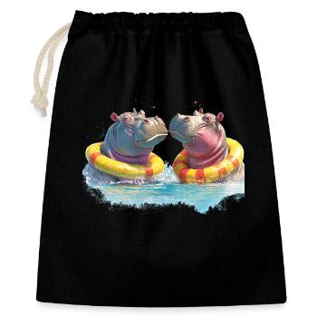 Doppelte Hippo Badespaß - Geschenkbeutel aus Baumwolle (40 x 50 cm) - Schwarz - Vorne