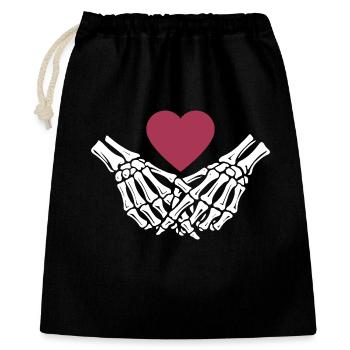 Amour éternel | Mains d’os | Squelette | Cœur - Sac cadeau 40 x 50 cm - noir - Devant