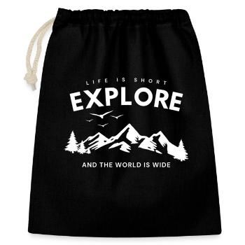 Explore Adventure Zitat - Geschenkbeutel aus Baumwolle (40 x 50 cm) - Schwarz - Vorne