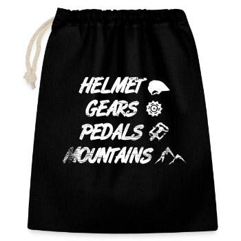 Helmet Gears Pedals Mountains - Geschenkbeutel aus Baumwolle (40 x 50 cm) - Schwarz - Vorne