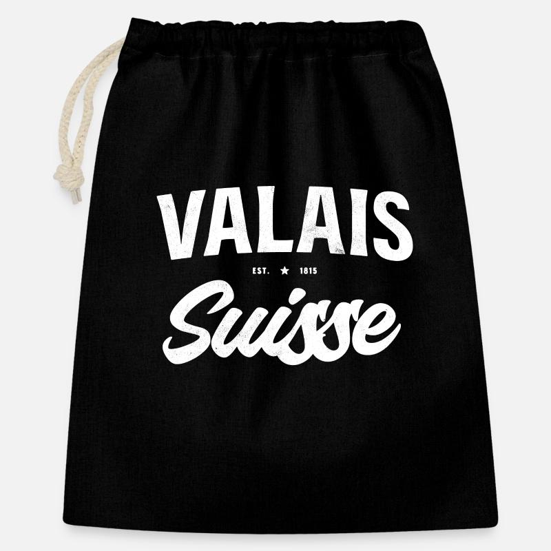 Calligraphie du Valais en Suisse - Sac cadeau 40 x 50 cm - noir