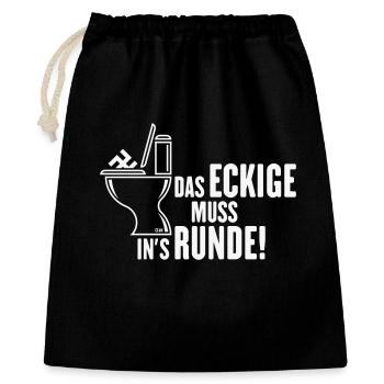 Das Eckige Muss In’s Runde! (Gegen Rechts / White) - Geschenkbeutel aus Baumwolle (40 x 50 cm) - Schwarz - Vorne