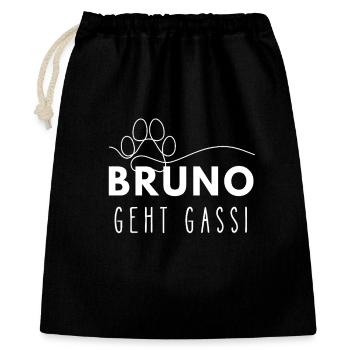 Bruno geht Gassi Namensshirt Hundepfote Hundeleine - Geschenkbeutel aus Baumwolle (40 x 50 cm) - Schwarz - Vorne