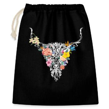 Bull skull with flowers - Gift Bag 40 x 50 cm - black - Front