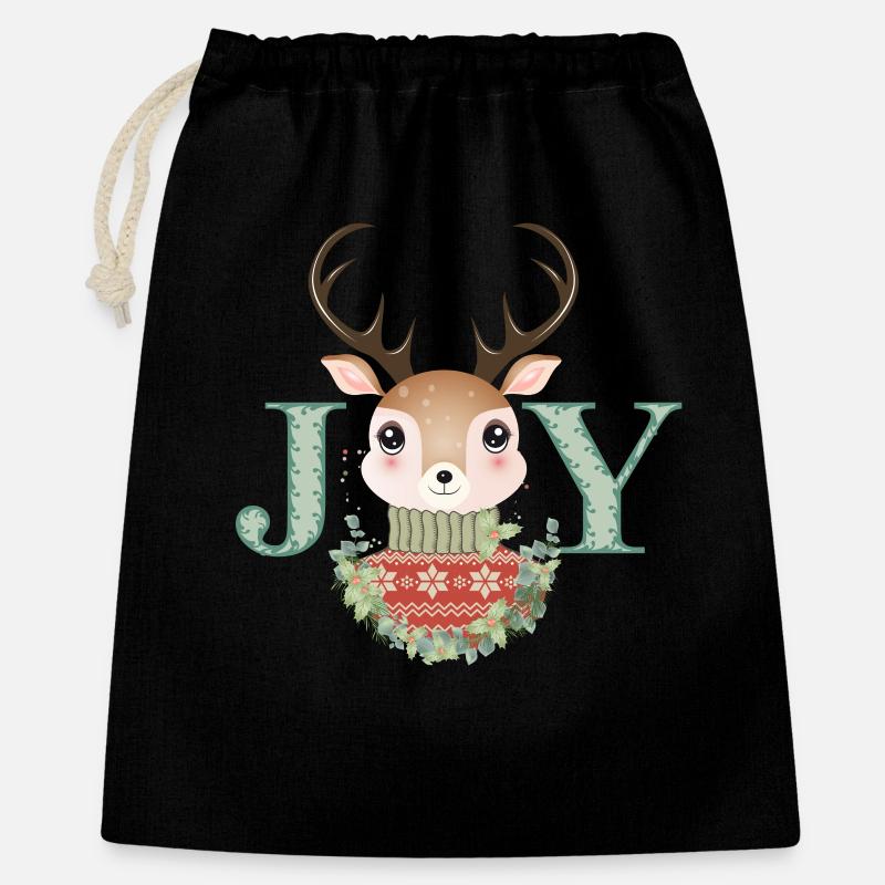cerf mignon avec pull et couronne de Noël - Sac cadeau 40 x 50 cm - noir
