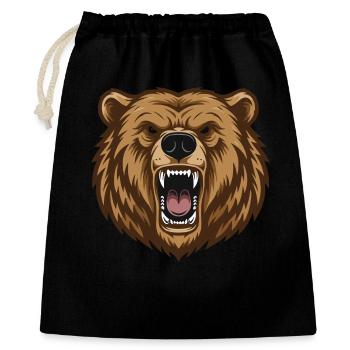 Grizzly_Head_Ours_Rugissant_Portrait - Geschenkbeutel aus Baumwolle (40 x 50 cm) - Schwarz - Vorne