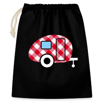 Caravan Wohnwagen kariert Karo Muster Camping Fan - Geschenkbeutel aus Baumwolle (40 x 50 cm) - Schwarz - Vorne
