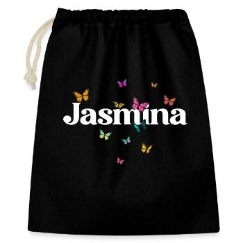 Beau prénom de fille avec des papillons JASMINA - Sac cadeau 40 x 50 cm - noir - Devant