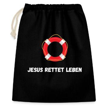 Jesus rettet Leben - Rettungsring - Faithshirt - Geschenkbeutel aus Baumwolle (40 x 50 cm) - Schwarz - Vorne