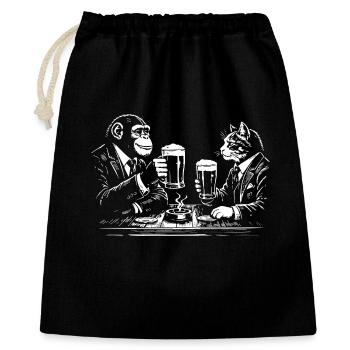 Chimp and Cat drinking beer in the pub - Gift Bag 40 x 50 cm - black - Front