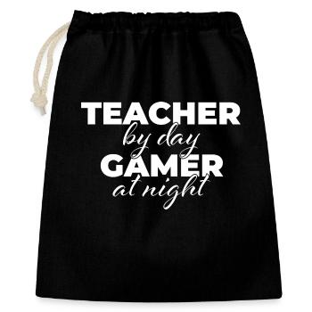 Teacher by night gamer at night - Geschenkbeutel aus Baumwolle (40 x 50 cm) - Schwarz - Vorne