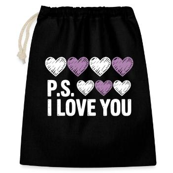 PS I Love You Day Lila Herz Valentinstag - Geschenkbeutel aus Baumwolle (40 x 50 cm) - Schwarz - Vorne