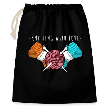Knitting With Love – Garn- und Nadelkunst - Geschenkbeutel aus Baumwolle (40 x 50 cm) - Schwarz - Vorne