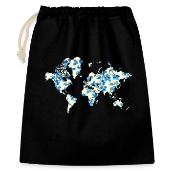Carte du monde Fleurs Bleues - Sac cadeau 40 x 50 cm - noir - Devant