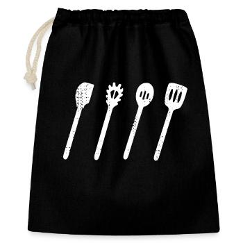 Kochlöffel Set Zeichnung - Geschenkbeutel aus Baumwolle (40 x 50 cm) - Schwarz - Vorne