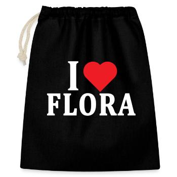 T-Shirt I love Flora T-Shirt Geschenkidee - Geschenkbeutel aus Baumwolle (40 x 50 cm) - Schwarz - Vorne