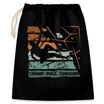 Bouldern – Crimp. Pull. Conquer. - Geschenkbeutel aus Baumwolle (40 x 50 cm) - Schwarz - Vorne