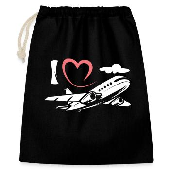 J’aime les avions - Symbole de l’aviation et des pilotes - Sac cadeau 40 x 50 cm - noir - Devant