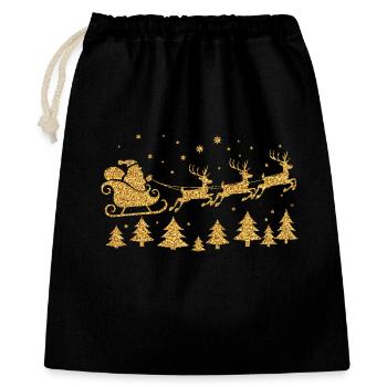 Weihnachtsmann Rentier Santa Schlitten gold edel - Geschenkbeutel aus Baumwolle (40 x 50 cm) - Schwarz - Vorne