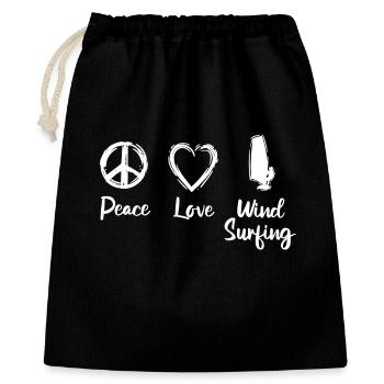 Peace Love Wind Surfing - Geschenkbeutel aus Baumwolle (40 x 50 cm) - Schwarz - Vorne