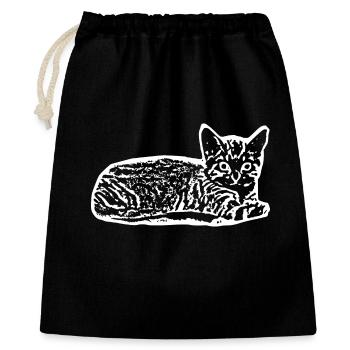 Katze weiß Silhouette Geschenk Katzenliebhaber - Geschenkbeutel aus Baumwolle (40 x 50 cm) - Schwarz - Vorne