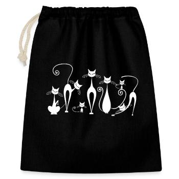 Verspielte Katzen Silhouetten im Skizzestil - Geschenkbeutel aus Baumwolle (40 x 50 cm) - Schwarz - Vorne