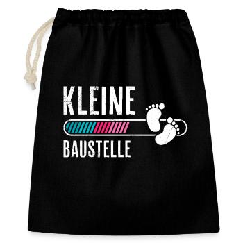 Bald Mama KLEINE BAUSTELLE Baby Kommt Lustiges - Geschenkbeutel aus Baumwolle (40 x 50 cm) - Schwarz - Vorne