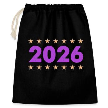 Jahr 2026 in Lila mit Sternen - Geschenkbeutel aus Baumwolle (40 x 50 cm) - Schwarz - Vorne