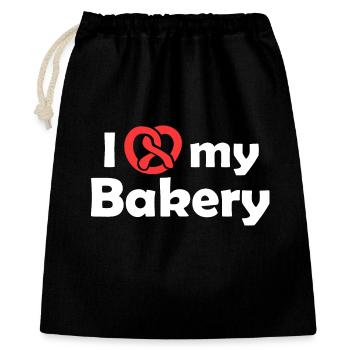 pretzel brezel bakery bäckerei bäcker symbol Logo - Geschenkbeutel aus Baumwolle (40 x 50 cm) - Schwarz - Vorne