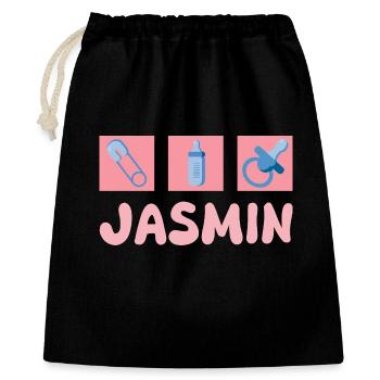Jasmin als Schnuller - Geschenkbeutel aus Baumwolle (40 x 50 cm) - Schwarz - Vorne