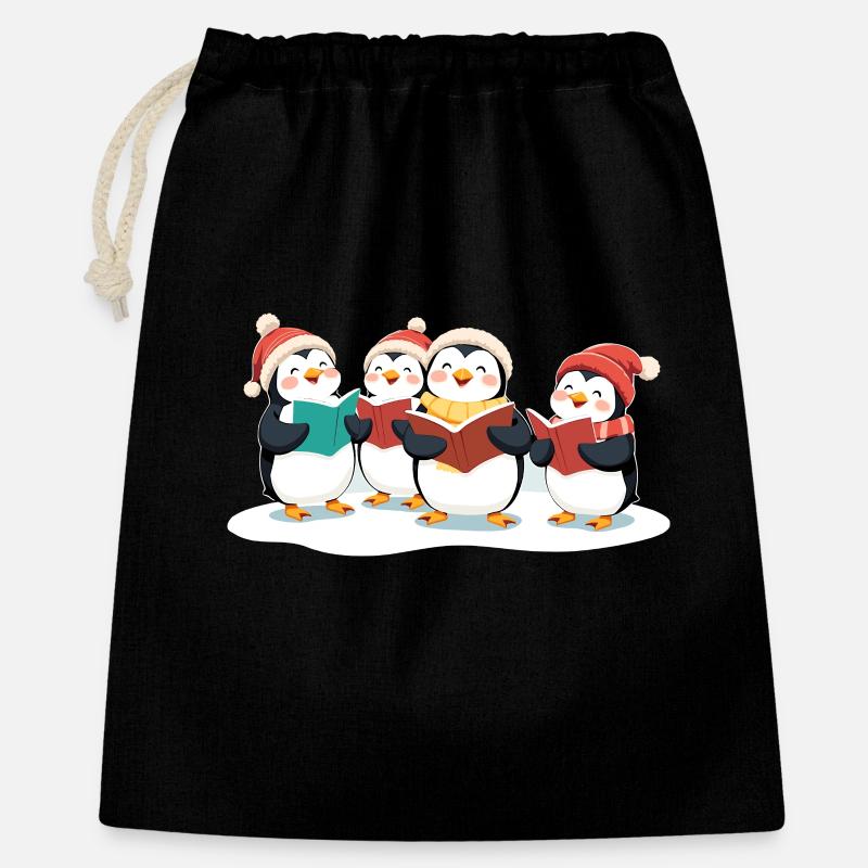 Singende Pinguine Weihnachtsmotiv - Geschenkbeutel aus Baumwolle (40 x 50 cm) - Schwarz