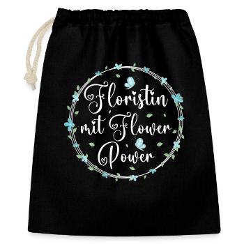 Floristin mit Flower Power - Geschenkbeutel aus Baumwolle (40 x 50 cm) - Schwarz - Vorne
