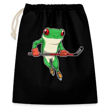 Frosch Eishockey Eishockeyschläger - Geschenkbeutel aus Baumwolle (40 x 50 cm) - Schwarz - Vorne
