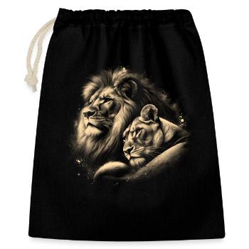 Lioness with Lion - Symbol of Love & Partnership - Gift Bag 40 x 50 cm - black - Front