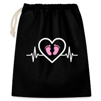 Pregnancy Announcement Heart Pink Footprints Girl - Gift Bag 40 x 50 cm - black - Front
