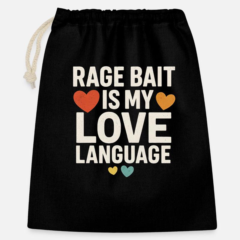 Rage Bait Love Language, lustiger Spruch - Geschenkbeutel aus Baumwolle (40 x 50 cm) - Schwarz