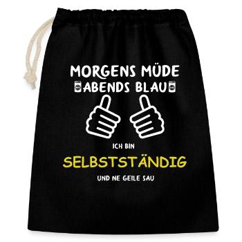 Morgens Müde Abends Blau Selbstständig - Geschenkbeutel aus Baumwolle (40 x 50 cm) - Schwarz - Vorne