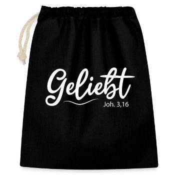 Geliebt, Bibelvers - Geschenkbeutel aus Baumwolle (40 x 50 cm) - Schwarz - Vorne