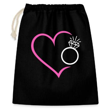 Heart with diamond ring, wedding ring, wedding ring, bride - Gift Bag 40 x 50 cm - black - Front