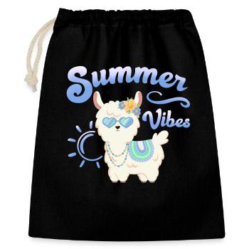 Lama Sommer Alpaka - Summer vibes - Sommerstimmung - Geschenkbeutel aus Baumwolle (40 x 50 cm) - Schwarz - Vorne
