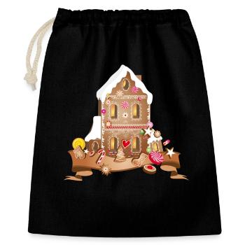 Maison festive en pain d’épice avec des biscuits de Noël - Sac cadeau 40 x 50 cm - noir - Devant