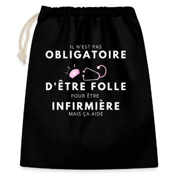 folle et infirmière / humour infirmière - Sac cadeau 40 x 50 cm - noir - Devant