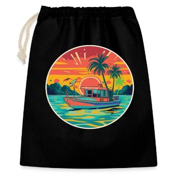 Retro Boat Sunset Tropics - Sac cadeau 40 x 50 cm - noir - Devant