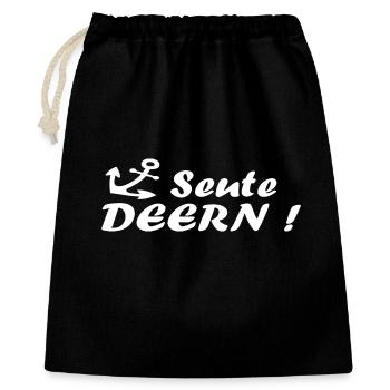 Seute Deern - plattdeutsch süßes Mädchen mit Anker - Geschenkbeutel aus Baumwolle (40 x 50 cm) - Schwarz - Vorne