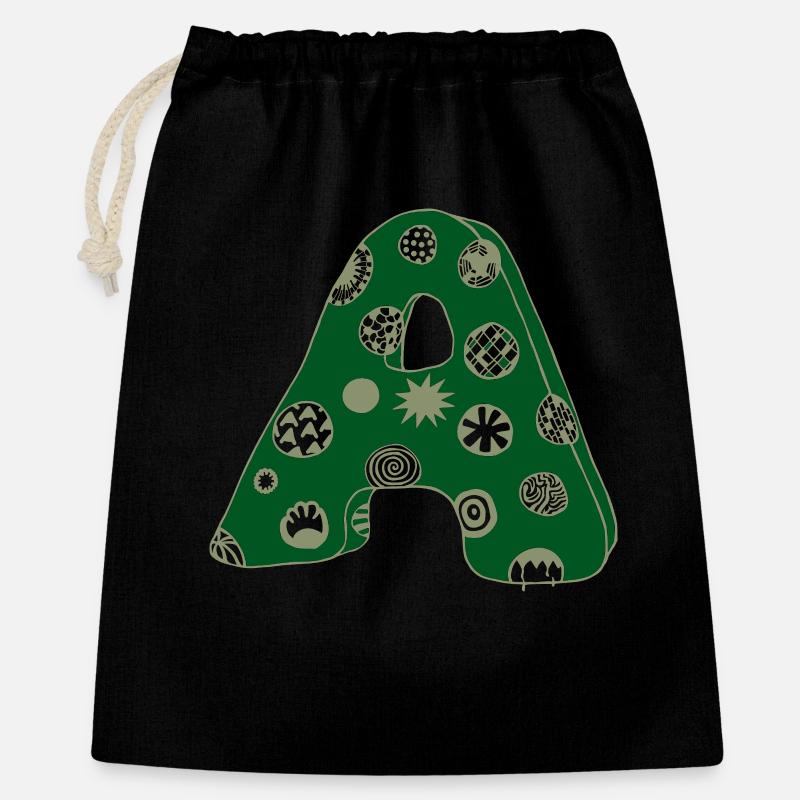 Letter A with character in green - Gift Bag 40 x 50 cm - black