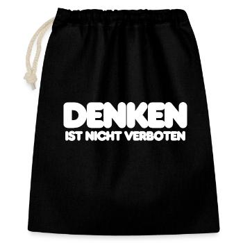 DENKEN IST NICHT VERBOTEN - WEISSER IT SPRUCH - Geschenkbeutel aus Baumwolle (40 x 50 cm) - Schwarz - Vorne