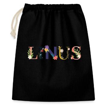 LINUS Name mit Blumen geschmückt - Geschenkbeutel aus Baumwolle (40 x 50 cm) - Schwarz - Vorne