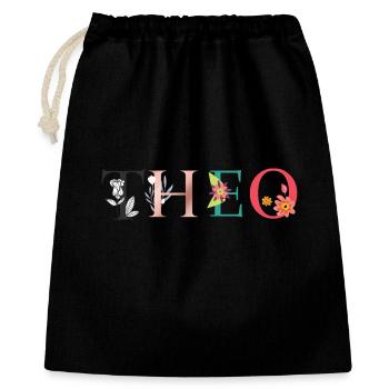 THEO Name Art With Flowers Embroidered - Gift Bag 40 x 50 cm - black - Front