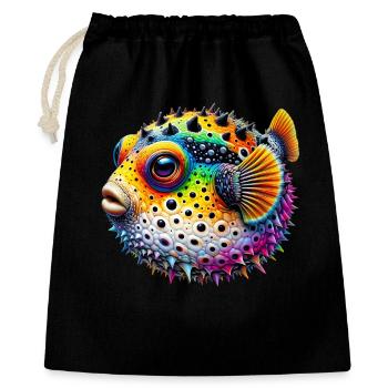 Kugelfisch - Geschenkbeutel aus Baumwolle (40 x 50 cm) - Schwarz - Vorne